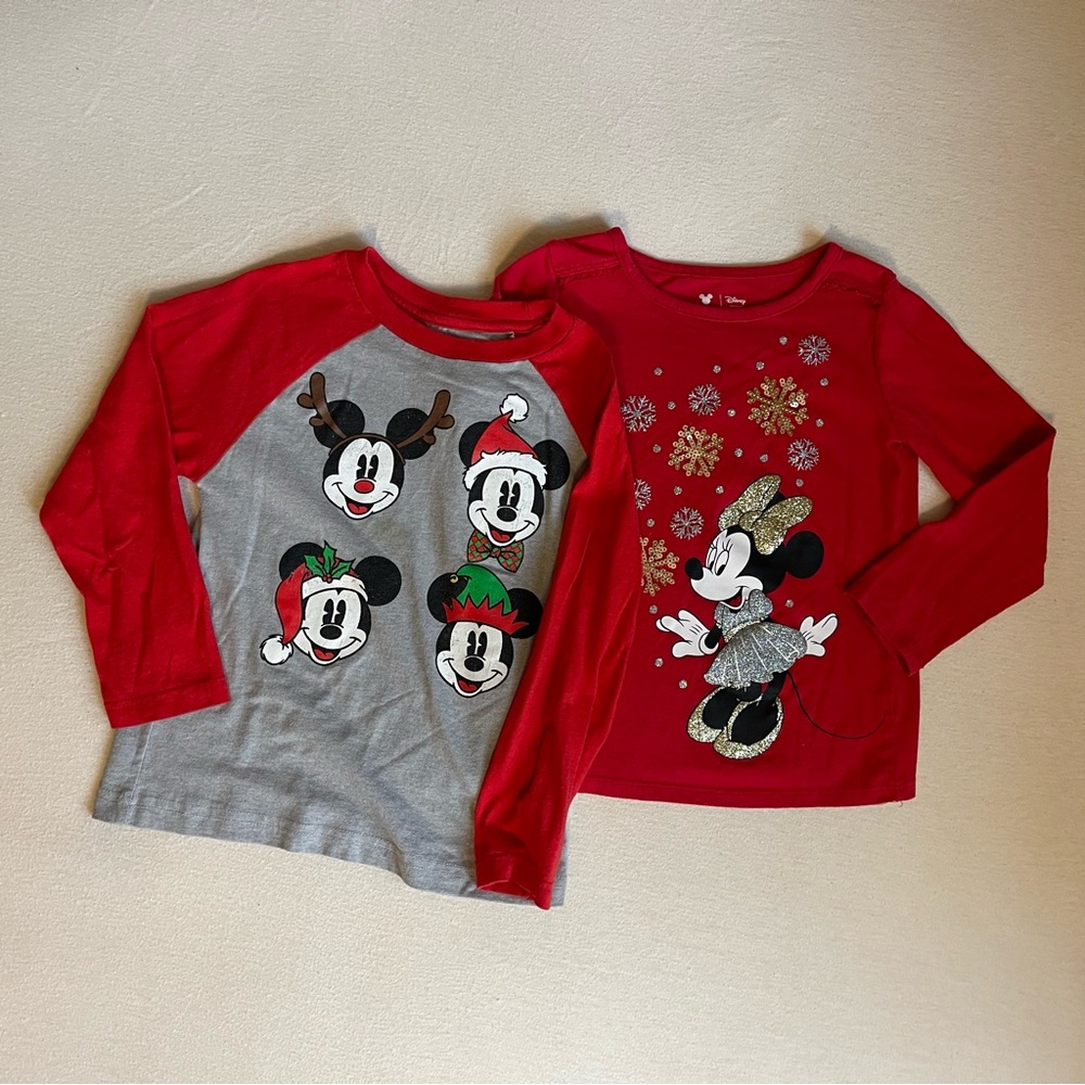 Set of Minney and Mickey Mouse Christmas shirts.